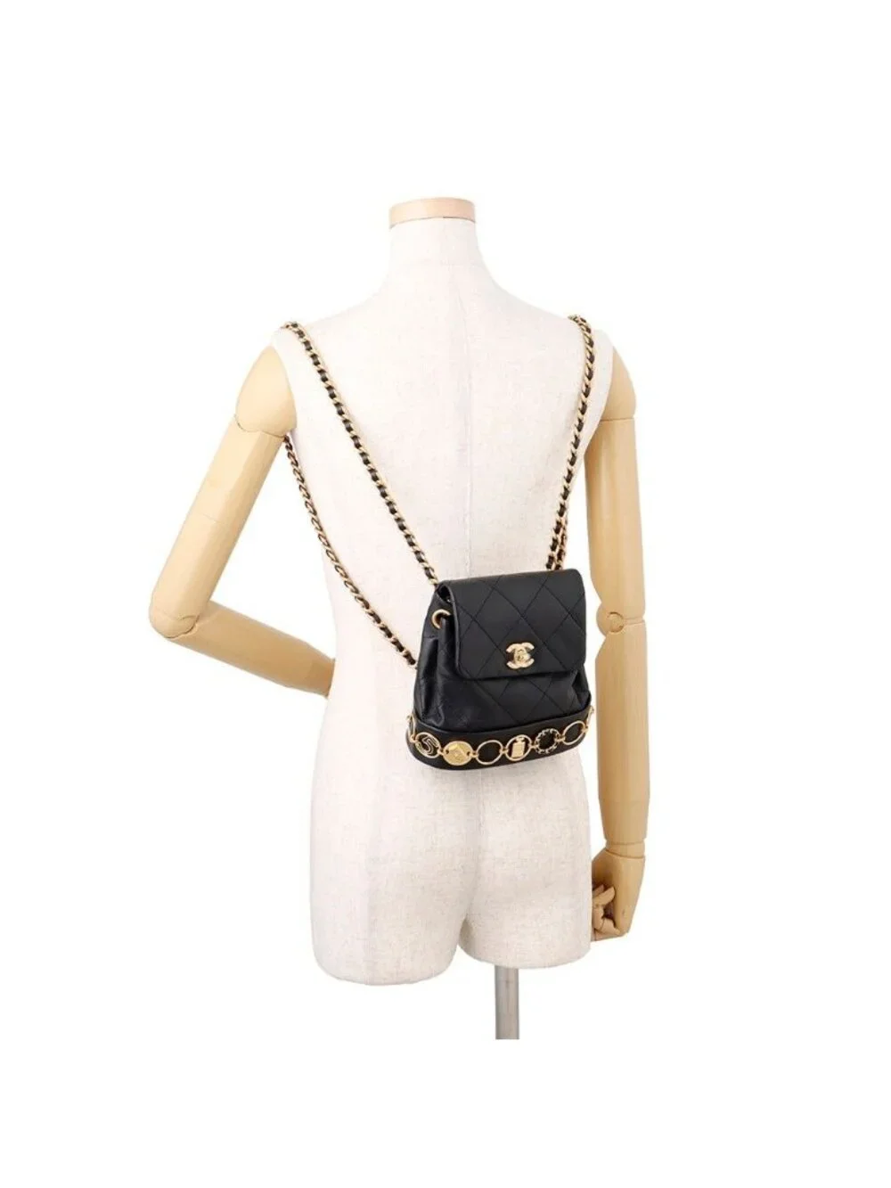 Chanel Backpack Quilted CC Logo Icon Chain Leather Black
